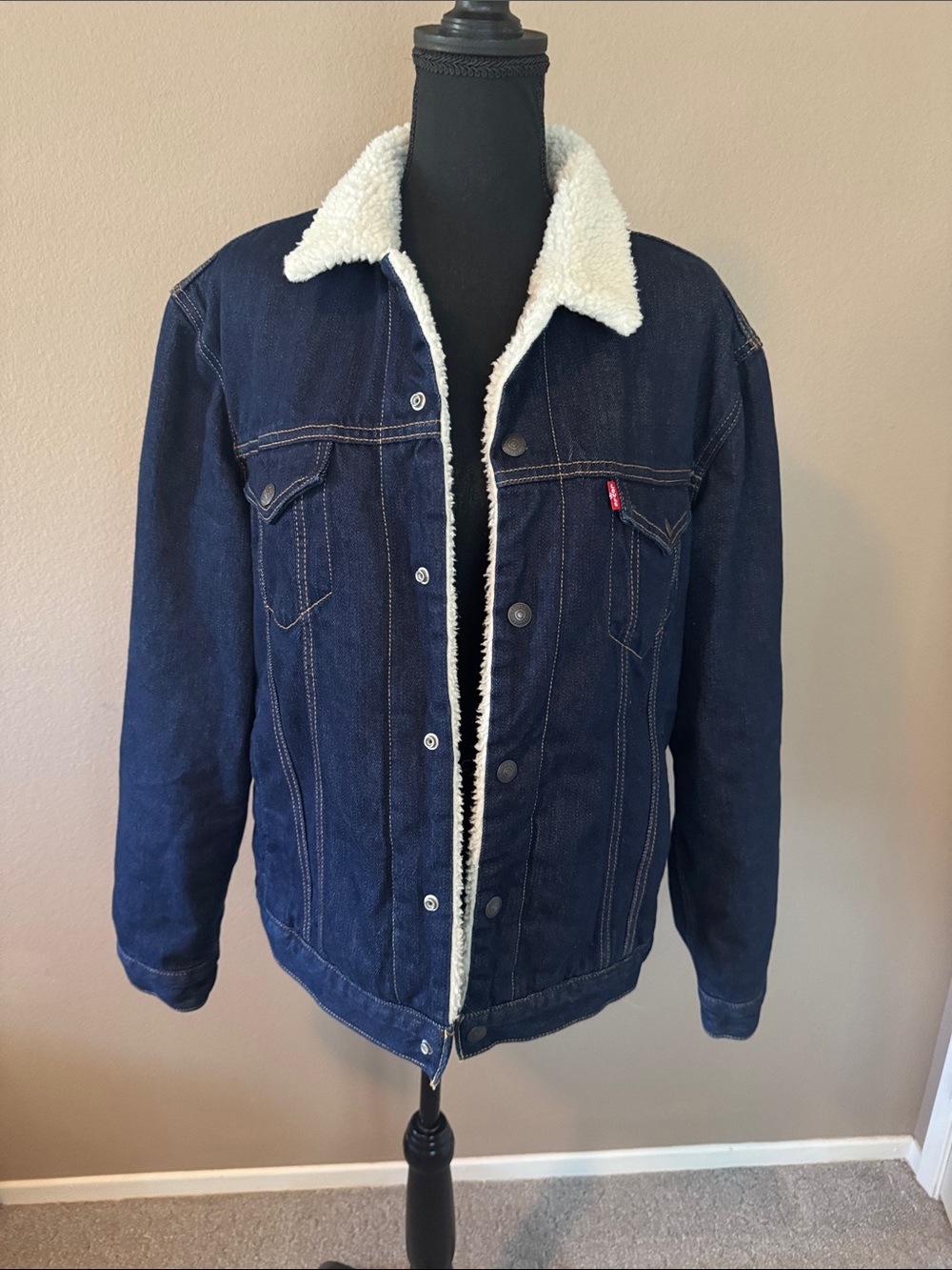 Levi's Dark Blue Denim Sherpa-Lined Pea Coat